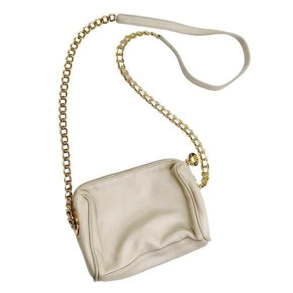 Nine West Cream Leather Square Crossbody Bag with Gold Chain - Picture 1 of 5